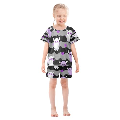 Pajama Sets Short Sleeve Cute Axolotl Ghosts with Hearts Soft Cotton Summer Sleepwear 2 Piece PJS Size 5-14T4