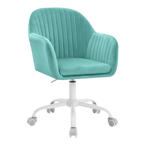 WOLTU Chaise Bureau Velours, Chaise Coiffeuse, Fauteuil Pivotant Ergonomique, Siège Rembourré, Réglable en Hauteur, pour Bureau, Chambre, Turquoise