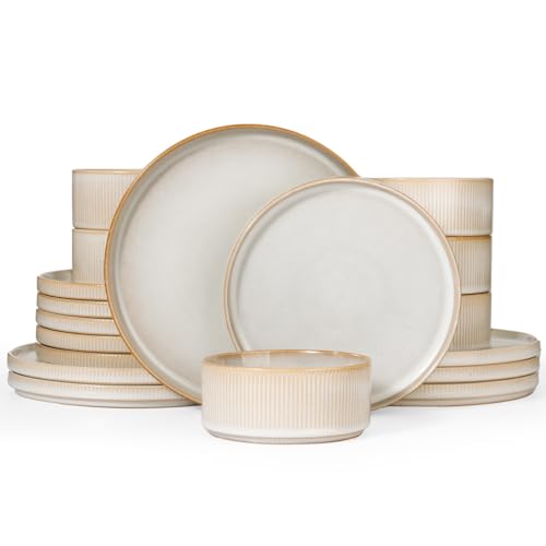 Richmount Star 18-teiliges teller set, Geschirrset 6 personen, Steingut Geschirr Set, Anti-Kratzer Tafelservice, Mikrowellen & Spülmaschinenfest, Cappuccino Weiß