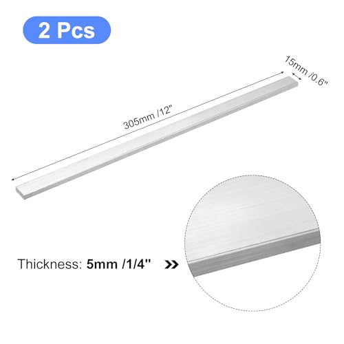 Image of uxcell Square Aluminum Flat Bar, 2Pcs 1 /4 inch Thick 0.6 inch Width 12 inch Length Square Aluminum Bar 6061 Aluminum Flat Plate, 5 x 15 x 305mm T6511 Solid New Mill Stock for Industrial Building