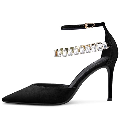 Aachcol Women Sexy Ankle Strap Stiletto High Heel Pumps Pointed Toe Dress Shoes Party Wedding Suede 3 Inch2