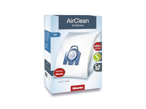 Miele 10123210 AirClean 3D Efficiency Dust Bag, Type GN, 4 Bags & 2 Filters, White