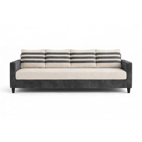 Image of Cavina Plush Comfort Sofa | 4 Seater | Luxury Velvet Suede Fabric | Modern Living Room Sofa | Dark Gray - Cream
