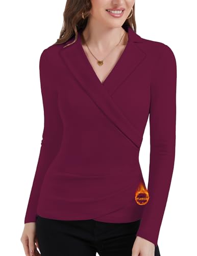 LEYSHE Thermo Bluse Damen Langarm V-Ausschnitt Elegante Oberteile Slim...