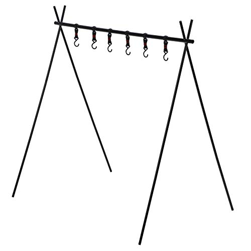 OUKENS Outdoor Camping Hook Rack, Portable Folding Campsite Storage Hook Hanging Rack Folding Tripod Barbecue Tool Bracket with Storage Bag and 6 Pcs Hooks