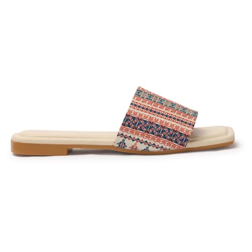 Image of XE Looks Women's Ethnic Slide Sandals | Soft Cushioned Flat Slippers | Comfortable Slip-On Slides for Women & Girls
