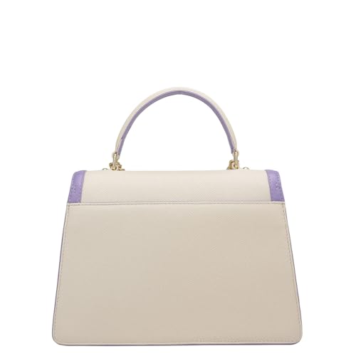 Image of Da Milano Genuine Leather Satchel for Women - Beige Structured Handbag with Push Lock & Shoulder Strap