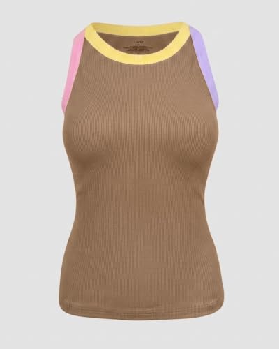 Image of CHICME Womens Sleeveless Ribbed Built in Bra Tank Tops