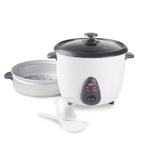 Lacor - 69441 - Cuociriso Elettrico 1 L, 5 Porzioni, ECO Antiaderente, Coperchio in Vetro, Spie Luminose, 100% Stabile, Facile da Pulire, 100% Senza PFOA, Nero, Dimensioni: 27.5x23.5x22 cm