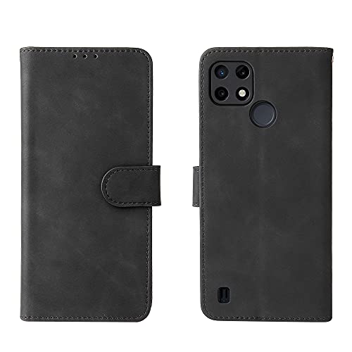 WEIOU Coque pour Realme C21Y (C21-Y) / Realme C25Y, Protection Etui Antichoc TPU Housse Premium en Cuir PU ave Portefeuille[Fentes pour Cartes][Fermeture Magnétique]. Noir