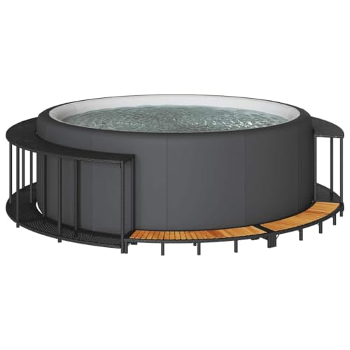 Hommdiy Whirlpool-Umrandung mit Stauraum Holztreppe Schwarz Poly Rattan