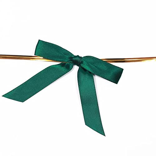 50 Hunter Green 3" Pre Tied Mini Satin Ribbon Twist Tie Bows for Gift Wrapping DIY Wedding Birthday Decorations Supplies