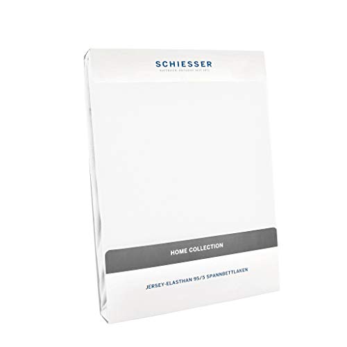 Schiesser Premium Spannbettlaken Jersey-Elasthan, 95% Gekämmte Baumwolle, 5% Elasthan, Wasserbett- / Boxspringbettgeeignet, Farbe:Weiß, Größe:180 cm x 200 cm - Image 4