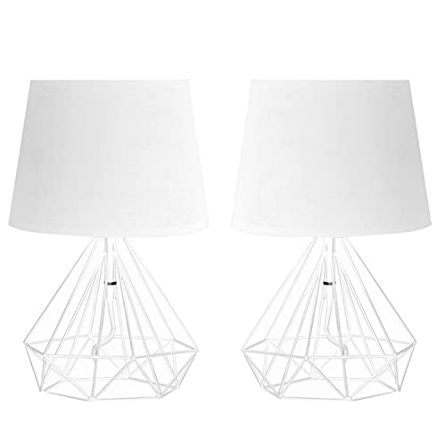 konsimo ACOS 2er Set Tischlampe - Schreibtischlampe für Wohnzimmer, Schlafzimmer und Flur - Tischleuchten Leselampe - Desk Lamp - Lampen Bürolampe - Weiß - Metall und Stoff Table Lamp Cover