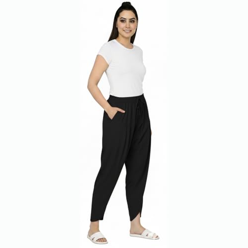 Image of Loose Fit Rayon Dhoti Tulip Pants for Women Patiala Salwar Bottom Wear Harem Pants, Waist Free Size (28 Inch to 42 Inch)