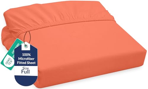 Image of Royale Linens Fitted Sheet Full - Ultra Soft 1800 Brushed Microfiber - Hotel Luxury Bottom Sheets - Wrinkle Free & Fade Resistant - Deep Pocket Fitted Sheet Only (Full, Coral)