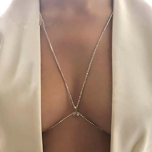 Zookey Cadena de pecho con diamantes de imitación brillantes, arnés dorado, Bikini, sujetador, cadena corporal, verano, playa, club nocturno, cadena corporal, joyería para mujeres y niñas Cover