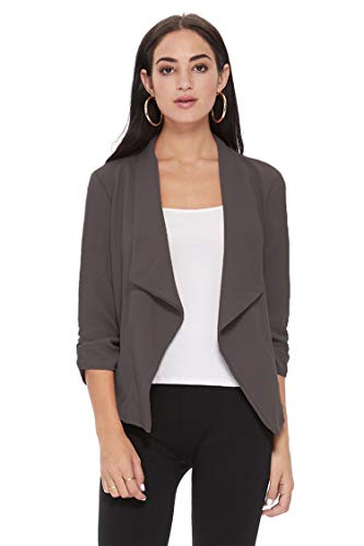 Solid Casual Draped Open Front 3/4 Sleeve Outerwear Blazer Jacket/Made in USA Charcoal L