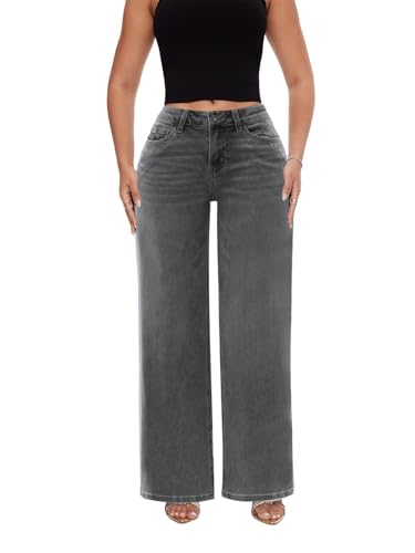 ONESO Mid-Low Rise Baggy Jeans Wide Leg for Women Distressed Pants Stretchy Bottom Lady Basic...