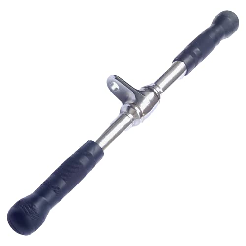 Image of Straight Bar Cable Attachment 20inch - Chrome Rotating Tricep Bar Cable Attachment with Non-Slip Handles - Tricep Pull Down Bar - Gym Accessories for Biceps, Triceps & Back Workouts