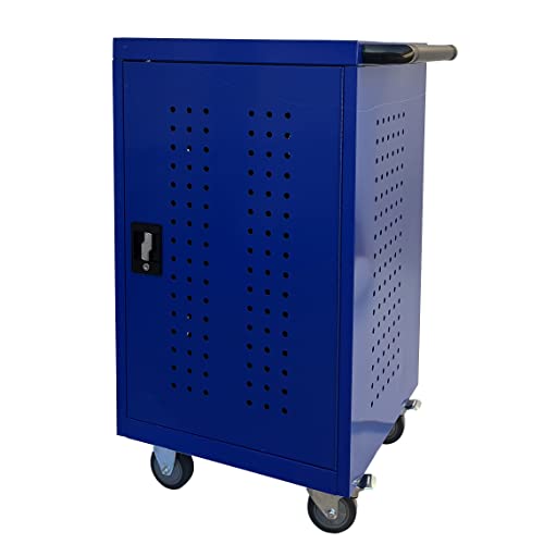 Workington 30-Bay Mobile School Charging Cart Station For Chromebook, Tablet And Laptop Computer With Power Strip Included, Assembly Required 1001 Blue #TOP1