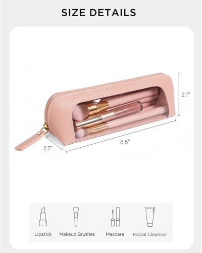 Image of Clear Pencil Case for Girls,Leather Travel Makeup Bag for Purse Portable Transparent Waterproof Cosmetic Organizer Pouch with Zipper