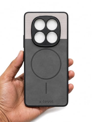 Image of Bintage Dual-Leather Mac Safe Design Phone Case| Soft Touch Finish | Full Camera Protectection Back Cover Compatible for Mi REDMI Note 14Pro 5G - White & Matelic Grey