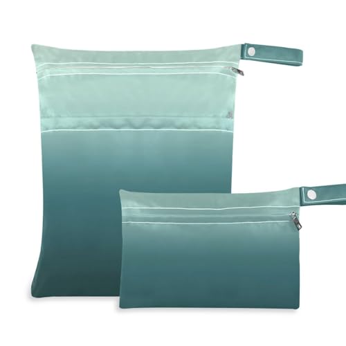 EtherSpher Dark Green Gradient washable bathing suit bags 2 Pack wet bag for swimsuit with handles for yoga, gym