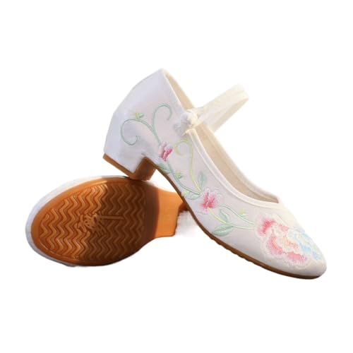 2025 Women's Chinese Style Floral Embroidery Ankle Strap Shoes Elegant Low Chunky Heel Cheongsam Hanfu Shoes Casual Comfort Stage Show Mary Jane Shoes