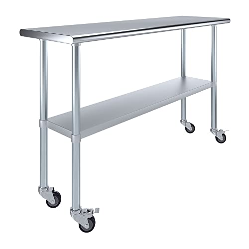 Image of AmGood 60 inch Long x 18 inch Deep Stainless Steel Table with Casters