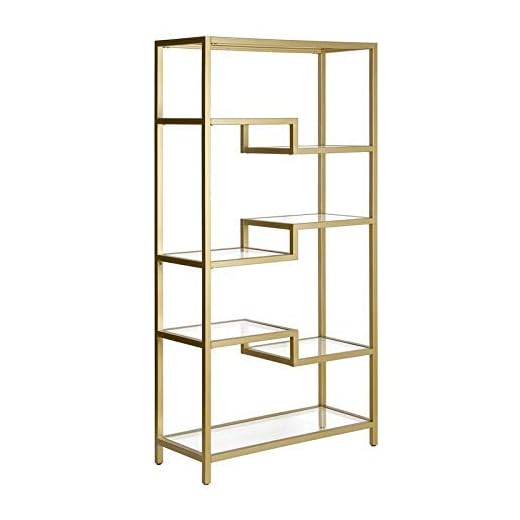 Henn&Hart 68" Tall Rectangular Bookcase in Brass, for Home Office, Living Room