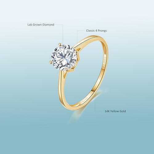 1 to 2 Carat IGI Certified LAB Grown Diamond 14k Yellow Gold Engagement Rings for Women, 4 Prong Solitaire Wedding Promise Anniversary Rings Jewelry Gift for Her, VS1-VS2 Clarity, D-F Color2
