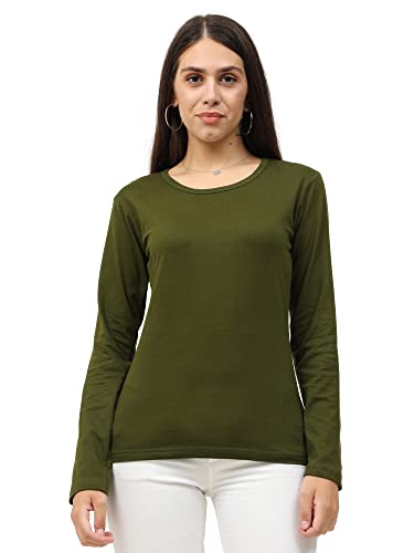 Image of FLEXIMAA Women's Cotton Plain Round Neck Full Sleeve T-Shirt