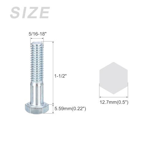 Image of METALLIXITY Hex Bolts (5 /16-18x1-1 /2) 10Pcs, Carbon Steel Zinc Plated, Coarse Thread UNC Hex Head Screw Bolt - for Furniture Repair, Silver
