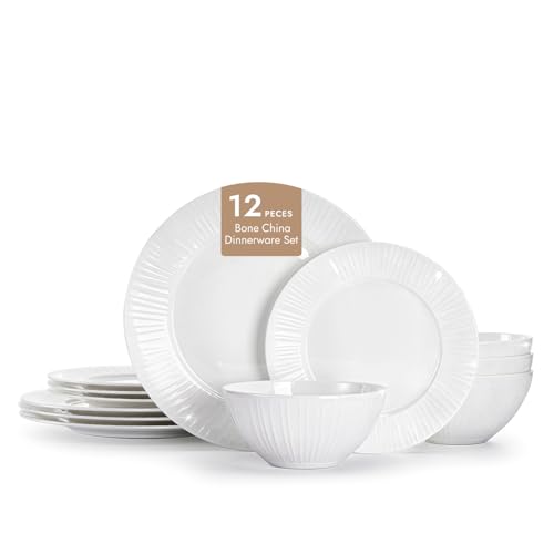 KINGSTONE Bone China Dinnerware Set, 12-Piece White