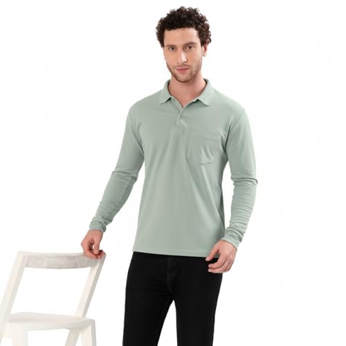 Image of Men's Full Sleeve Collared Soild Color Casual Regular Fit T-Shirt