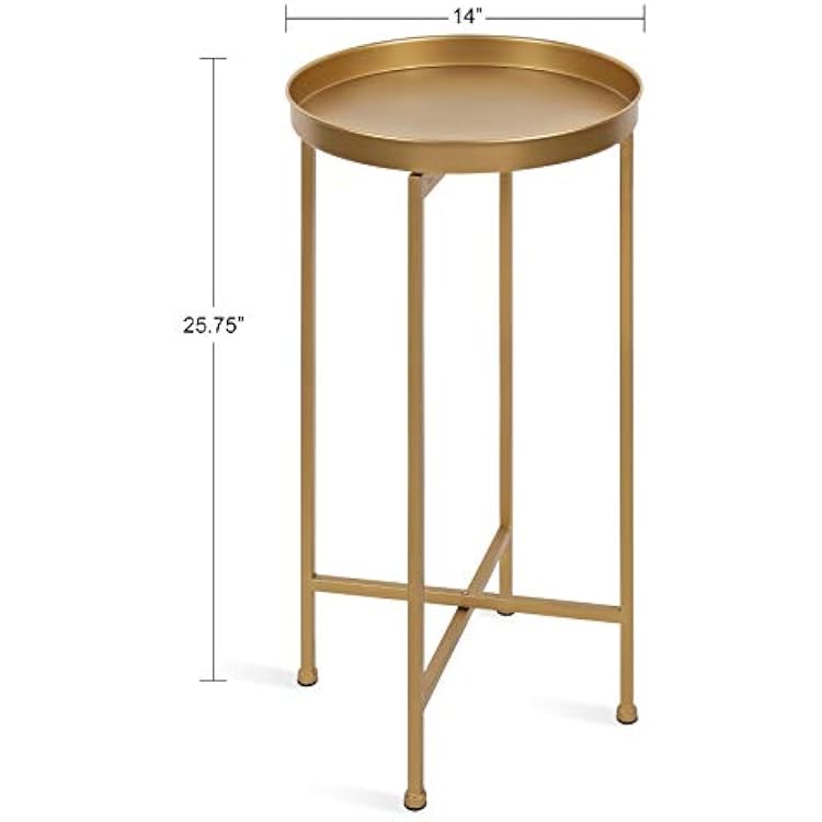 Kate and Laurel Celia Round Metal Foldable Accent Table with Tray Top, Gold