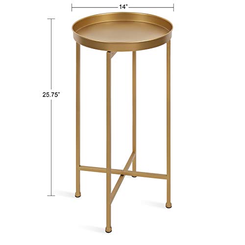 Image of Kate and Laurel Celia Round Metal Foldable Accent Table with Tray Top, Gold