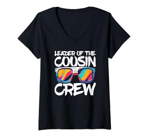 Mujer Leader Of The Cousin Crew Shirt Adultos Niño Niña Mejor Primo Camiseta Cuello V