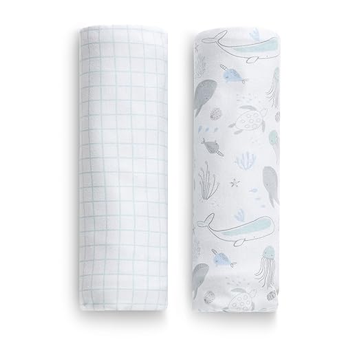 Image of Delta Children 100% Organic Cotton Fitted Crib Sheets, Sea Life + 100% Organic Jersey Cotton Baby Receiving Blankets - 30x40 Inches, GOTS Certified (Pack of 2) (Bundle)