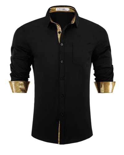 LVCBL Chemise Homme Polyvalente - Chemise Homme Manches Longues & Courtes, Adaptable à Toutes Occasions Or Noir L