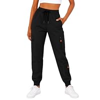 Cargo Joggers for Women High Elastic Waisted with Pockets Sweatpants Fashion Comfy Pants Loose Hiking Workout Trousers Black