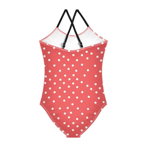 KLL Polka White Dots on Red Background Girl 1-Piece Swim Suit Beach Swimwear Adjustable Strap UPF 50+2