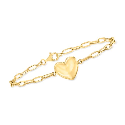 Ross-Simons 10kt Yellow Gold Heart Paper Clip Link Bracelet