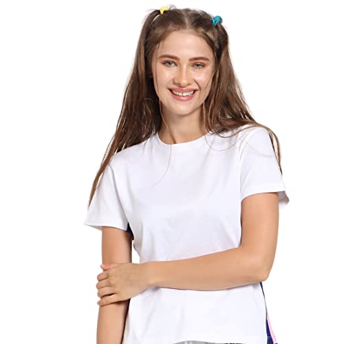 Image of Bewakoof Women Hashtag Blue Color Block Panel T-Shirt