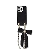 BONDIR Crossbody Case for iPhone 16 Pro with Gold and Vegan Leather Woven Detachable Chain - Black