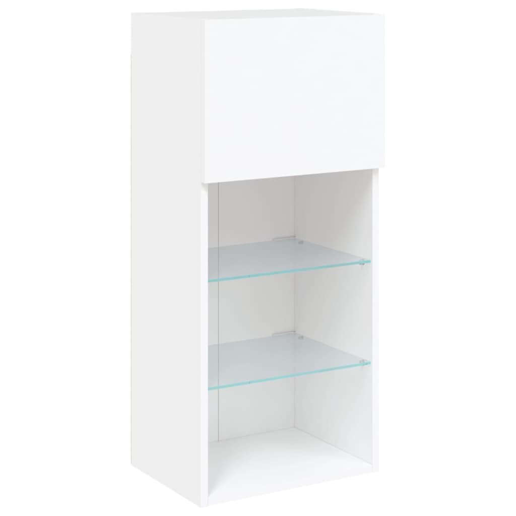 Mueble para televisión blanco con LED RGB para TV, 40,5 x 30 x 90 cm, material de madera, cristal, diseño moderno, montaje en pared, posible para salón, dormitorio, oficina