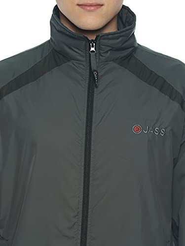 Image of OJASS Men OJASS Jacket for Men,Lightweight & Wind-Resistant with Reflective Bike Jacket for Man High Neck Relaxed Fit-Stylish Windbreaker for Outdoor & Biking Black With Grey