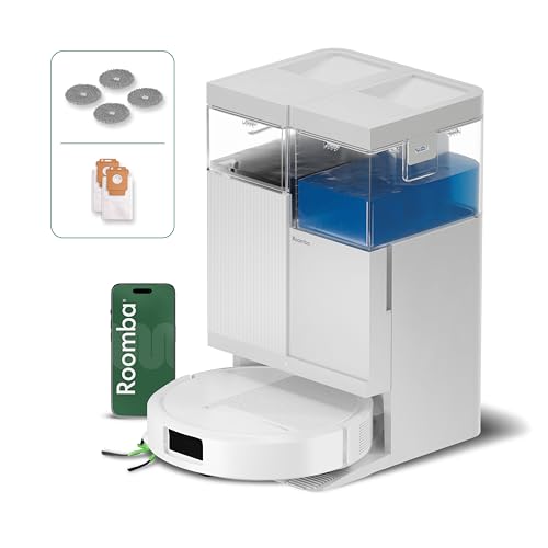 iRobot Roomba Plus 515 Combo Base AutoWash multifunción y autolimpiable, 22.000 Pascales, Mopa Extensible, Mopas DualClean Elevables, Lava&Seca con Calor,Clearview LiDAR, Autonomía 90 Días, Blanco