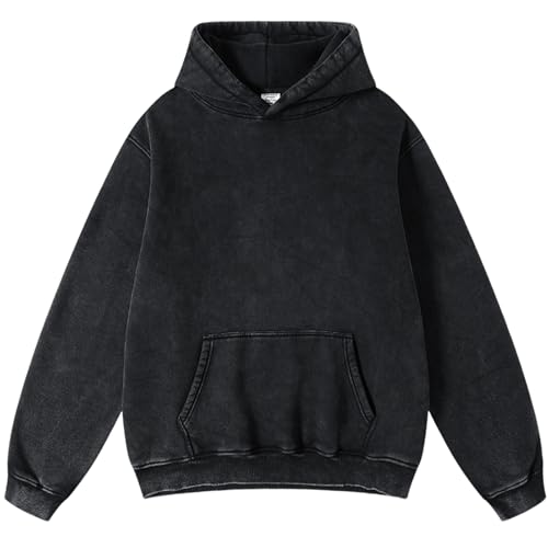 Mens Oversized Hoodies Vintage Cotton Heavyweight Fleece Pullover Baggy Acid Wash Hooded Sweatshirt Unisex Streetwear